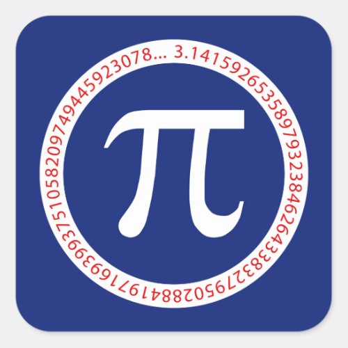 Pi Symbol in Circle on Navy Blue Square Sticker