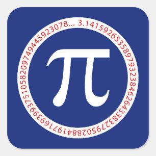 Pi Symbol in Circle on Navy Blue Square Sticker