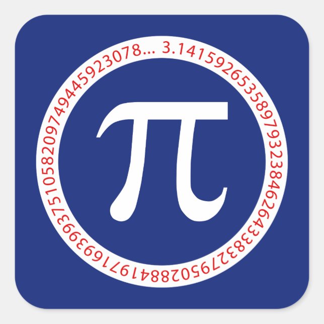 Pi Symbol in Circle on Navy Blue Square Sticker (Front)
