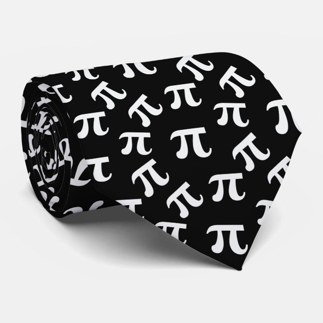 Pi Symbol Pattern Black White Modern Neck Tie (Rolled)