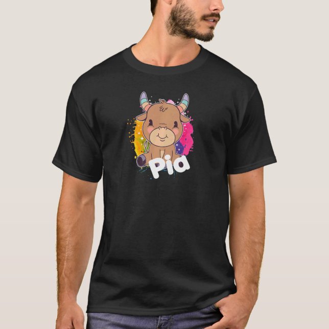 PIA Beautiful girl name with adorable little Cow T-Shirt (Front)