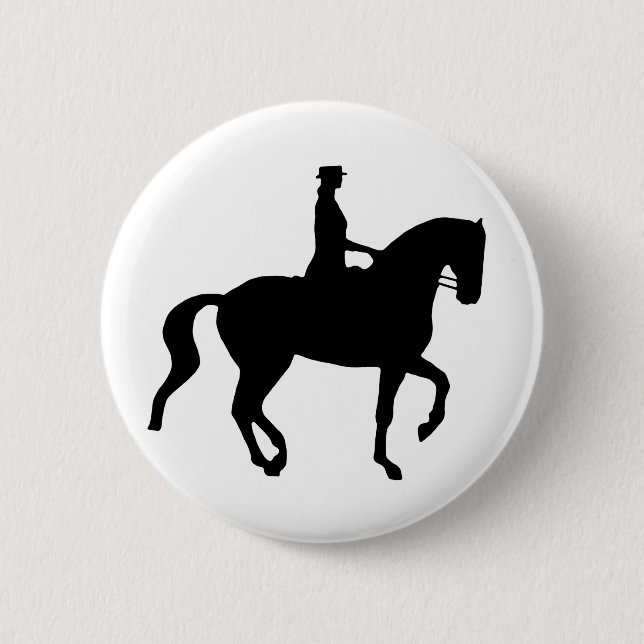Piaffe Dressage Horse and Rider (black) Pinback Button (Front)