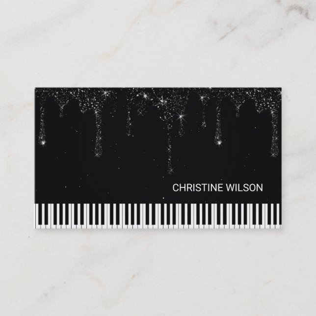 pianist black dripping glitter business card (Front)
