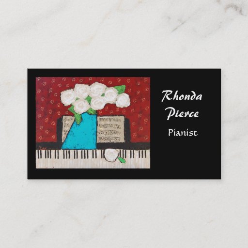 Customizable Pianist business card with flowers
