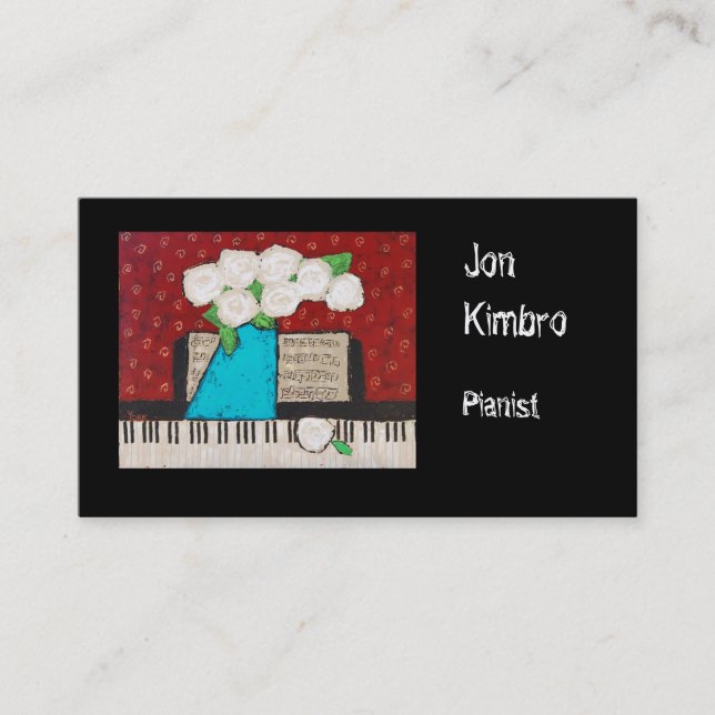 pianist business card with flowers and keyboard (Front)