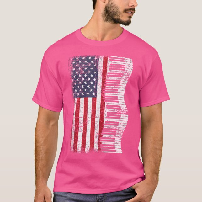 Pianist Classical Music Us Flag Keyboard Piano Pla T-Shirt (Front)