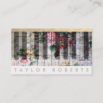 Pianist Floral Music Notes Decor Business Card by musickitten at Zazzle