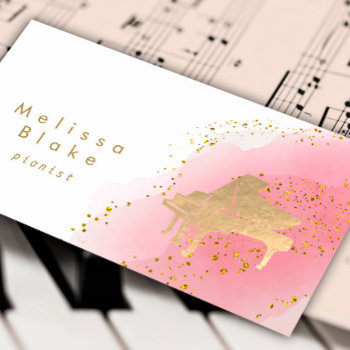 Pianist Hot Pink Watercolor Business Card by musickitten at Zazzle