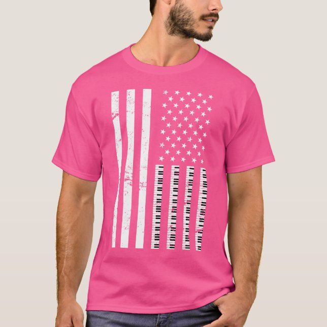Pianist Keyboard Classical Music Us Flag Piano Pla T-Shirt (Front)