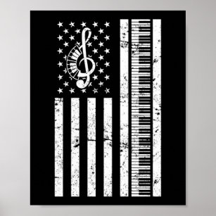 Pianist Keyboard Piano American Flag Poster