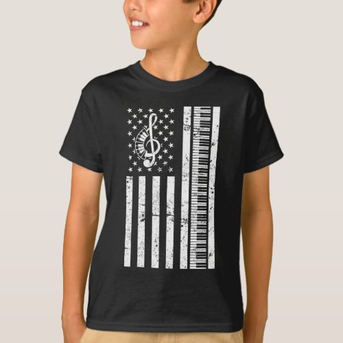 Pianist Keyboard Piano American Flag T_Shirt