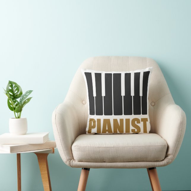Pianist Modern Typography Throw Pillow (Chair)