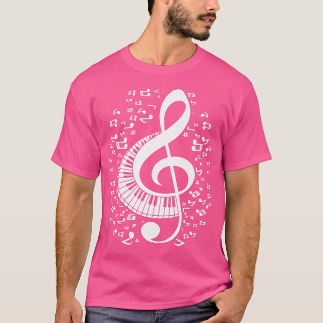Pianist Music Notes Treble Clef Piano Player Keybo T-Shirt (Front)