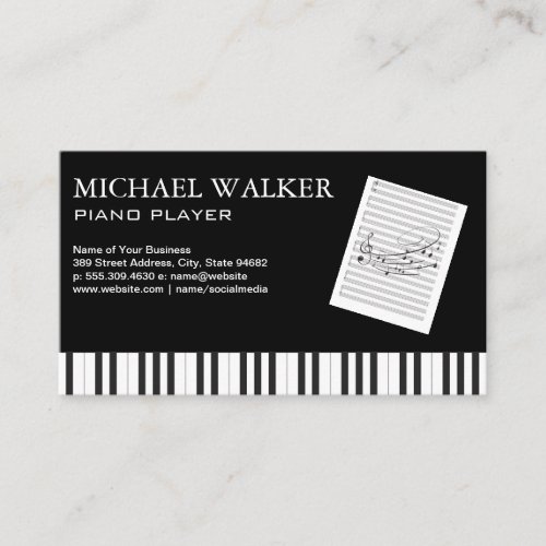 Pianist  Music Player  Sheet Notes Business Card