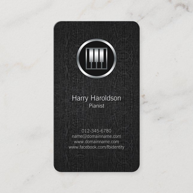 Pianist Piano Keys Icon Black Grunge Business Card (Front)