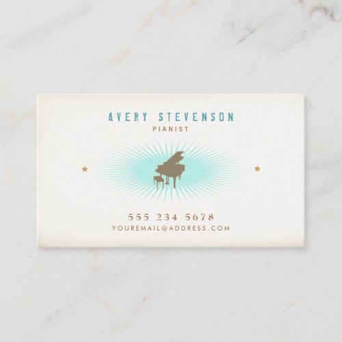 Pianist Hip Retro Style Typography Turquoise Burst Business Card Template