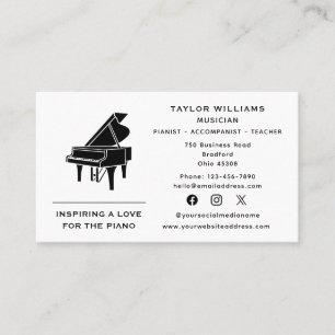 Pianist Piano Teacher Accompanist Fun Social Media Business Card