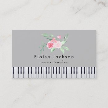 Pianist Pink Bouquet And Grey Business Card by musickitten at Zazzle