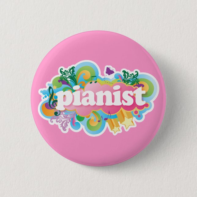 Pianist Retro Piano Gift Button (Front)