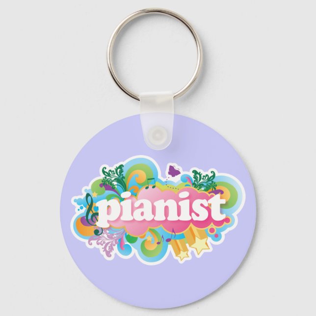 Pianist Retro Piano Gift Keychain (Front)