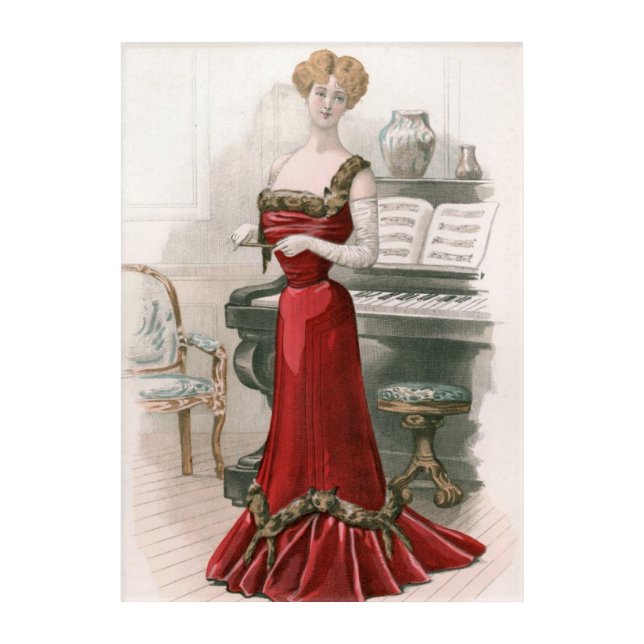 Pianist Vintage Edwardian Fashion Illustration     Acrylic Print (Front)
