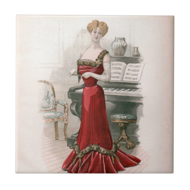 Pianist Vintage Edwardian Fashion Illustration    Ceramic Tile (Front)