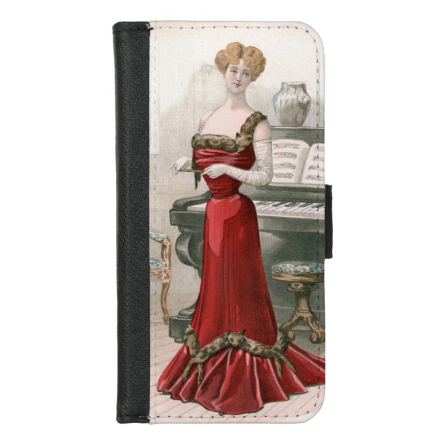 Pianist Vintage Edwardian Fashion Illustration   iPhone Wallet Case (Front)