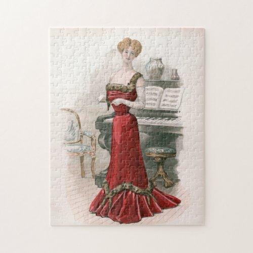 Pianist Vintage Edwardian Fashion Illustration  Jigsaw Puzzle