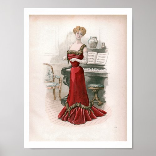 Pianist Vintage Edwardian Fashion Illustration  Poster