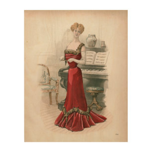 Pianist Vintage Edwardian Fashion Illustration   Wood Wall Art