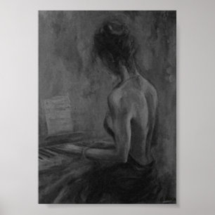Pianist Woman Original CharcoilAtwork Impressions Poster