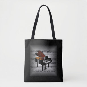 Piano ~ 3-D Sheet Music ~ Pillow Gray/Black ~ Tote Bag