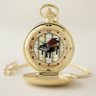 Piano ~ 3 Dimensional ~ Folk Art Barn Wood Pocket Watch