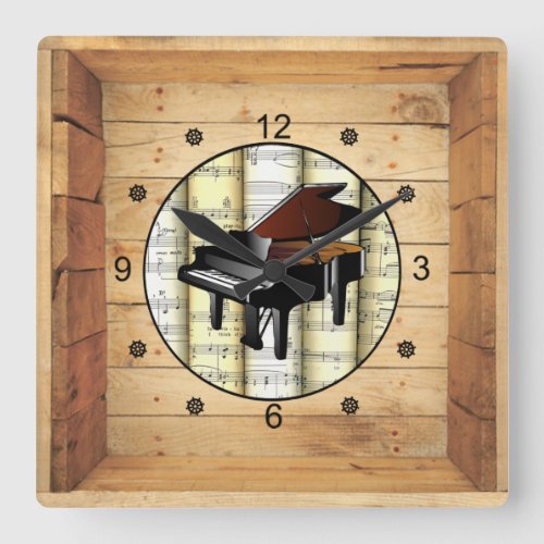 Piano  3 Dimensional  Folk Art Box  Square Wall Clock