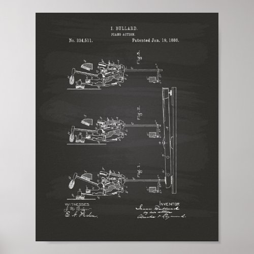 Piano Action 1886 Patent Art Chalkboard Poster