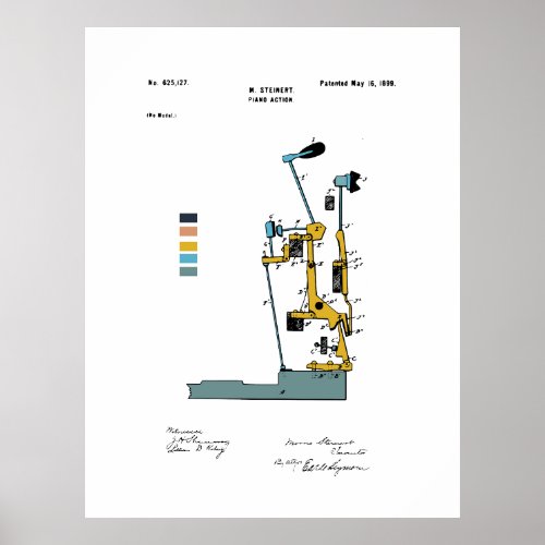 Piano Action _ Patent Max Steinert _ Colored  Poster