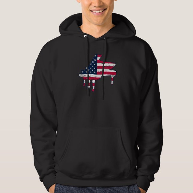 Piano American Flag Piano Playing - Piano Lover Pi Hoodie (Front)