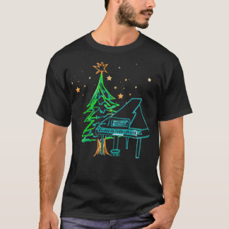 Piano and Christmas Tree with Stars T-Shirt