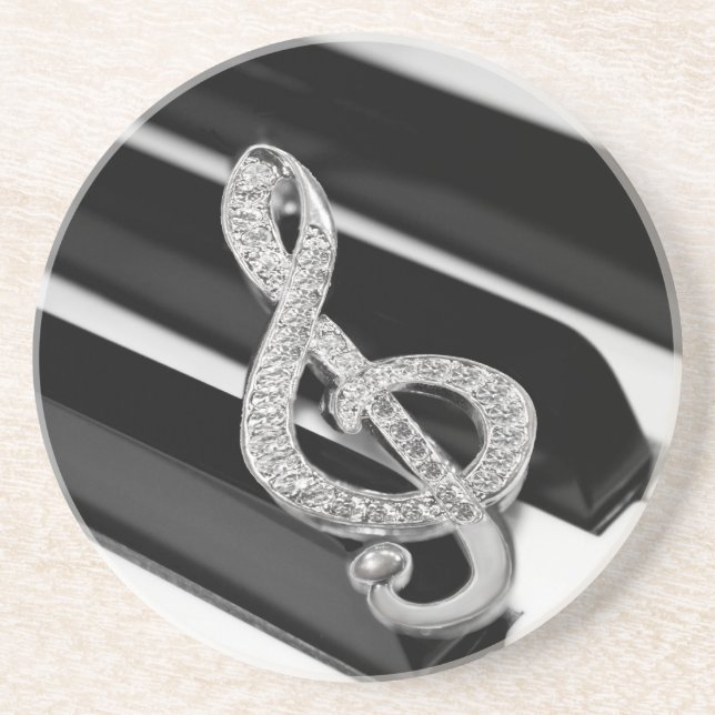 Piano and music Gclef Sandstone Coaster (Front)