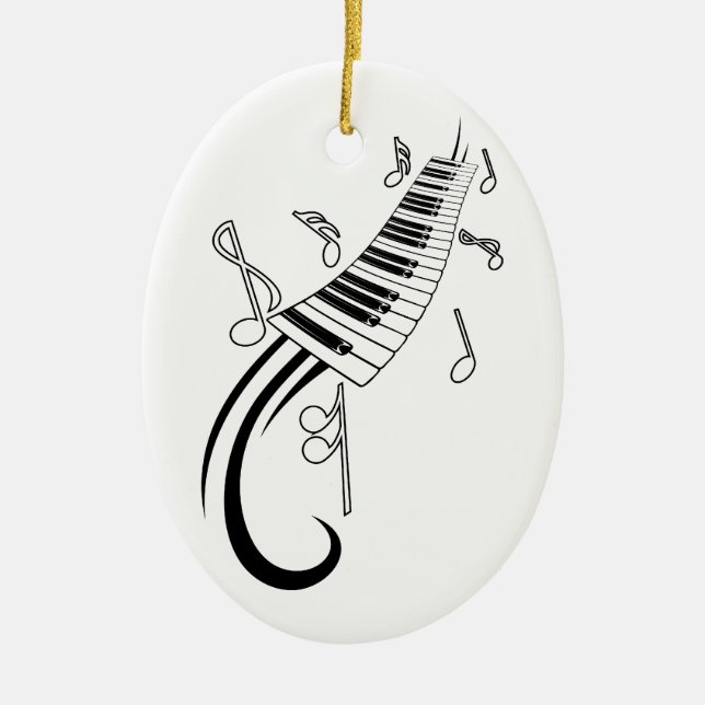 Piano and Music Notes Ceramic Ornament (Front)