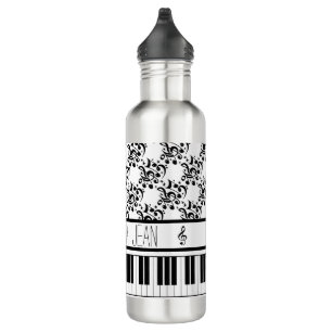 Piano and Music Notes Stainless Steel Water Bottle