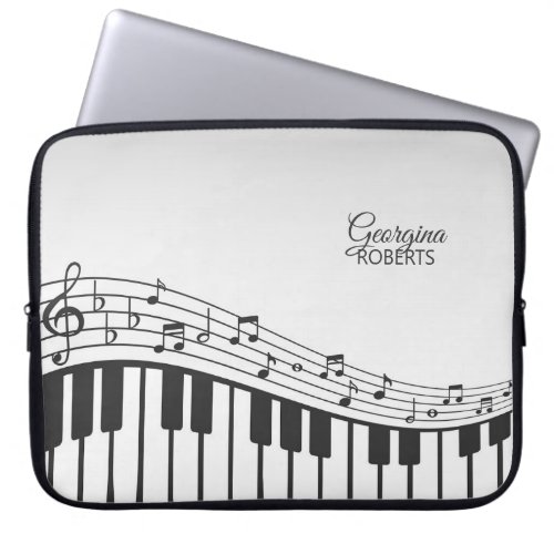 Piano and Music Notes with Custom Name Laptop Sleeve