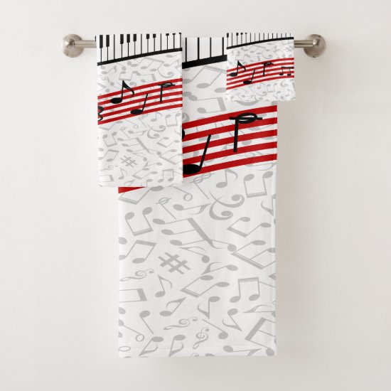 Piano and music score Red bath towel set