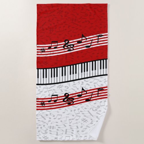 Piano and music score red beach towel