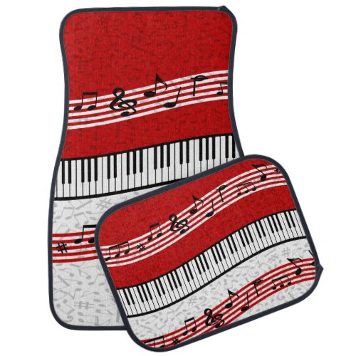 Piano and music score red car floor mat