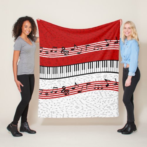 Piano and music score red fleece blanket