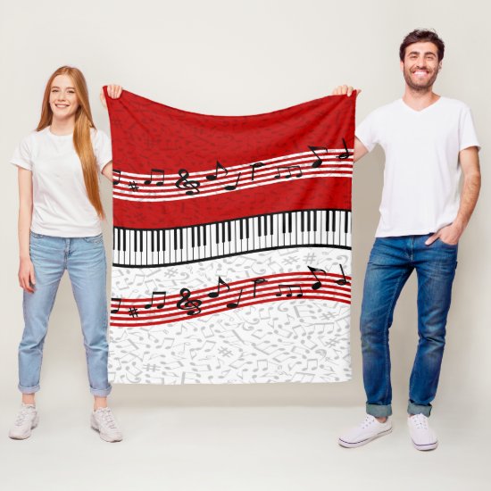Piano and music score red fleece blanket