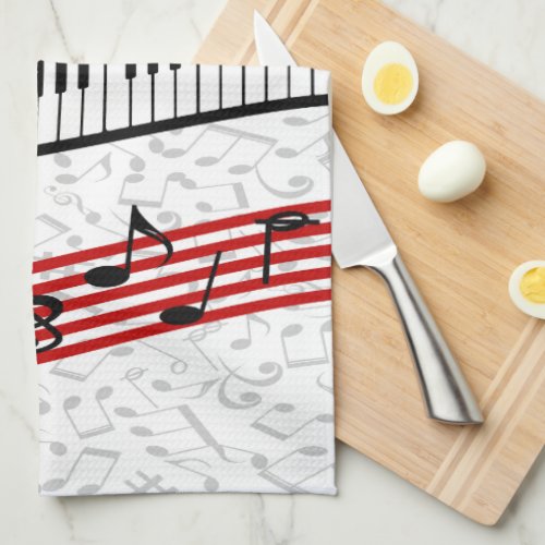 Piano and music score red kitchen towel