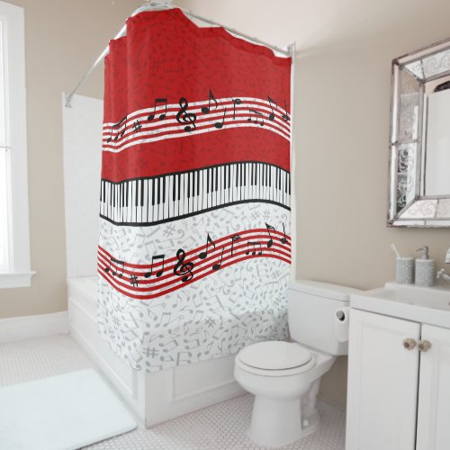 piano and music score red piano shower curtain