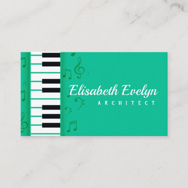 Piano and musical notes melody business card (Front)